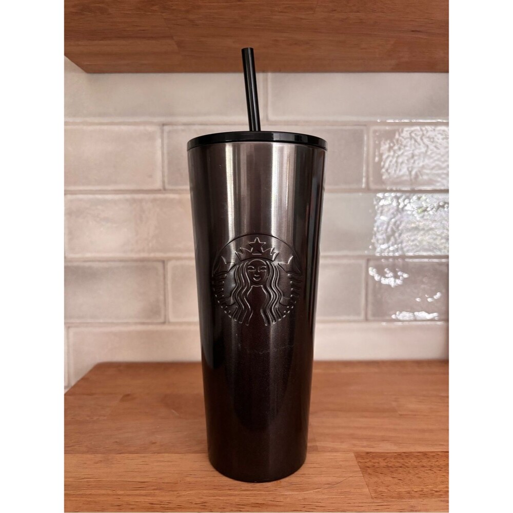 Starbucks Black Glitter Gunmetal Stainless Steel Tumbler with Straw